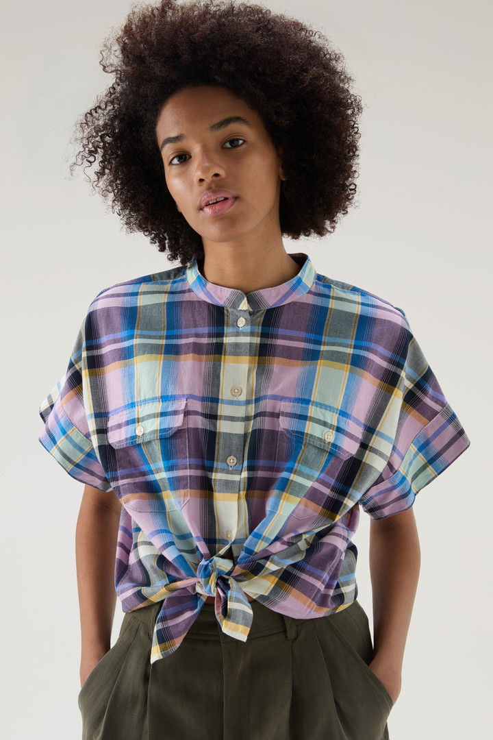 Appalachian Trail Short-Sleeved Check Blouse in Pure Cotton Blue photo 4 | Woolrich