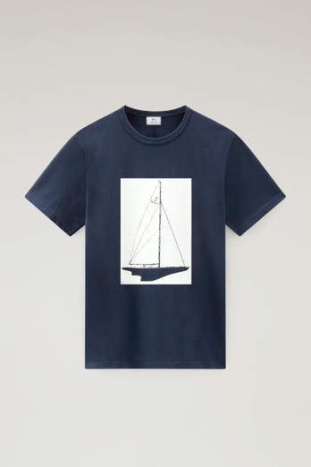 Pure Cotton Nautical Print T-Shirt Blue | Woolrich