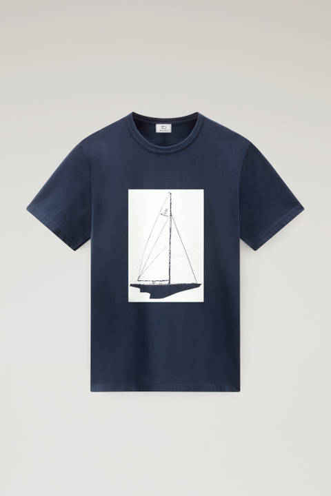 T-Shirt aus reiner Baumwolle mit nautischem Print Blau photo 2 | Woolrich