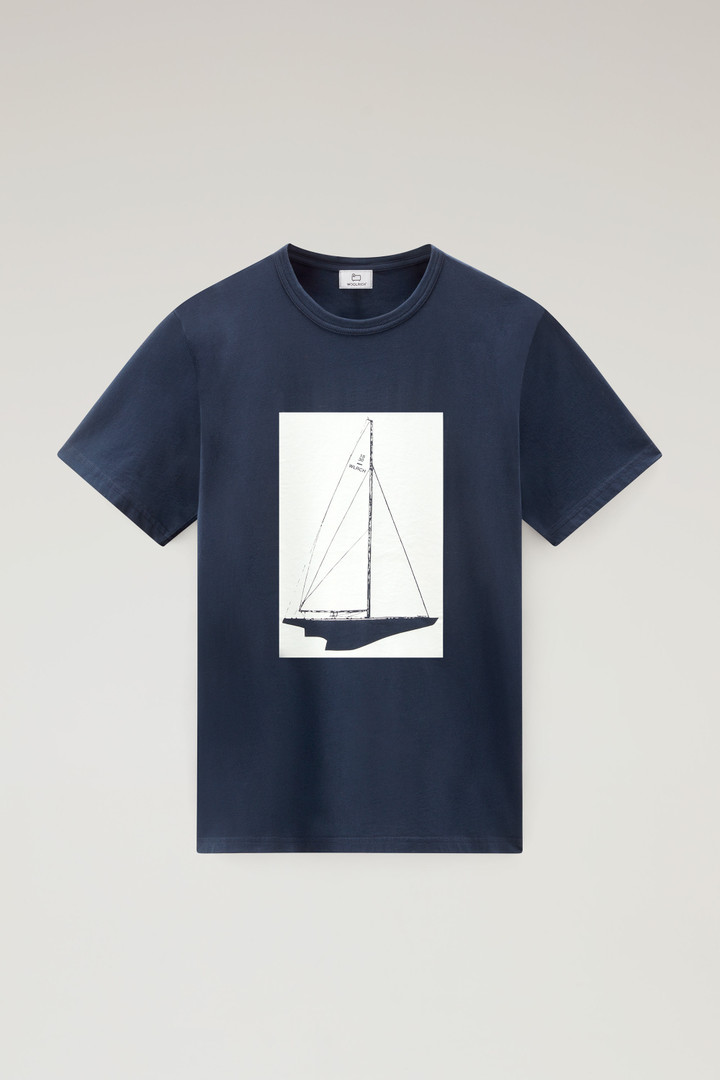 T-Shirt aus reiner Baumwolle mit nautischem Print Blau photo 5 | Woolrich