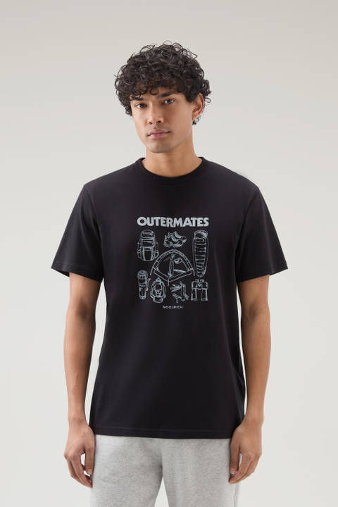 Pure Cotton T-Shirt with Outermates Print Black | Woolrich