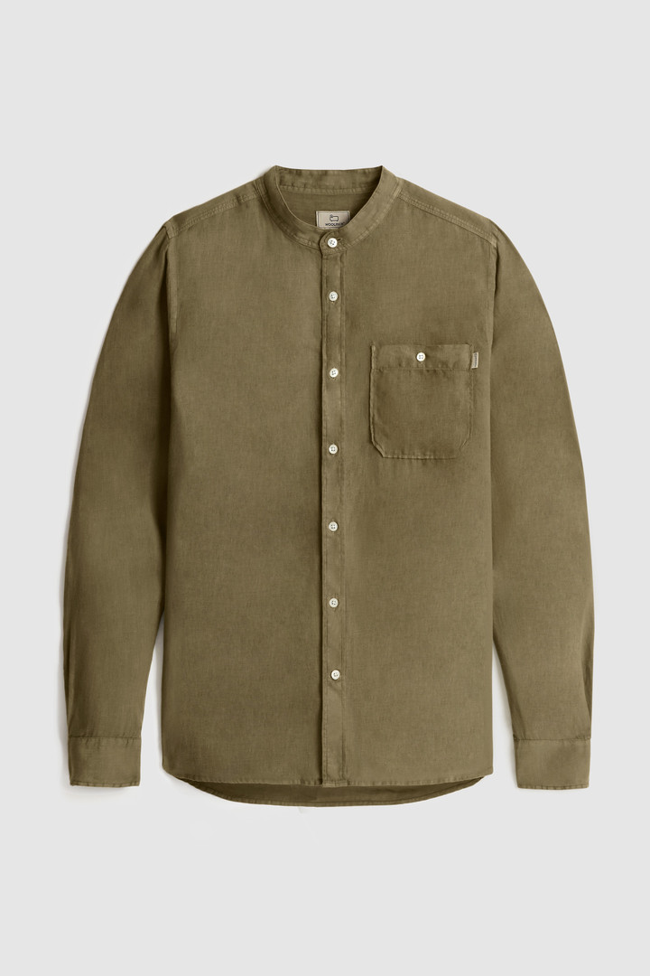 Camisa de puro lino teñida en prenda con cuello mao verde photo 4 | Woolrich