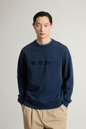 Crewneck Sweatshirt in Light Cotton-Blend Fabric Blue | Woolrich