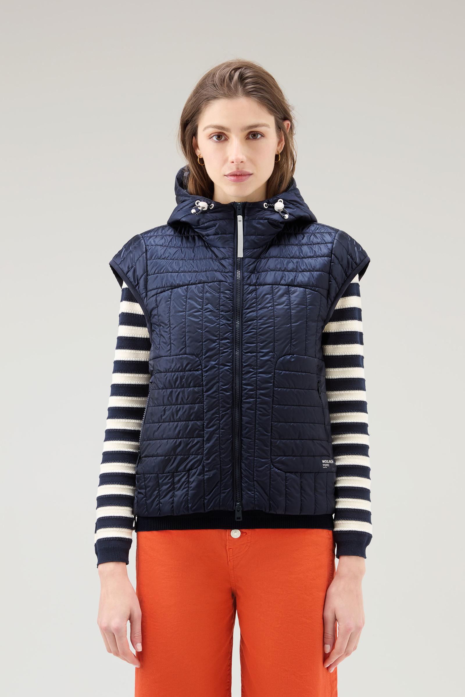 Women\'s Quilted Hooded Vest in Recycled Pertex Quantum Blue | Woolrich USA