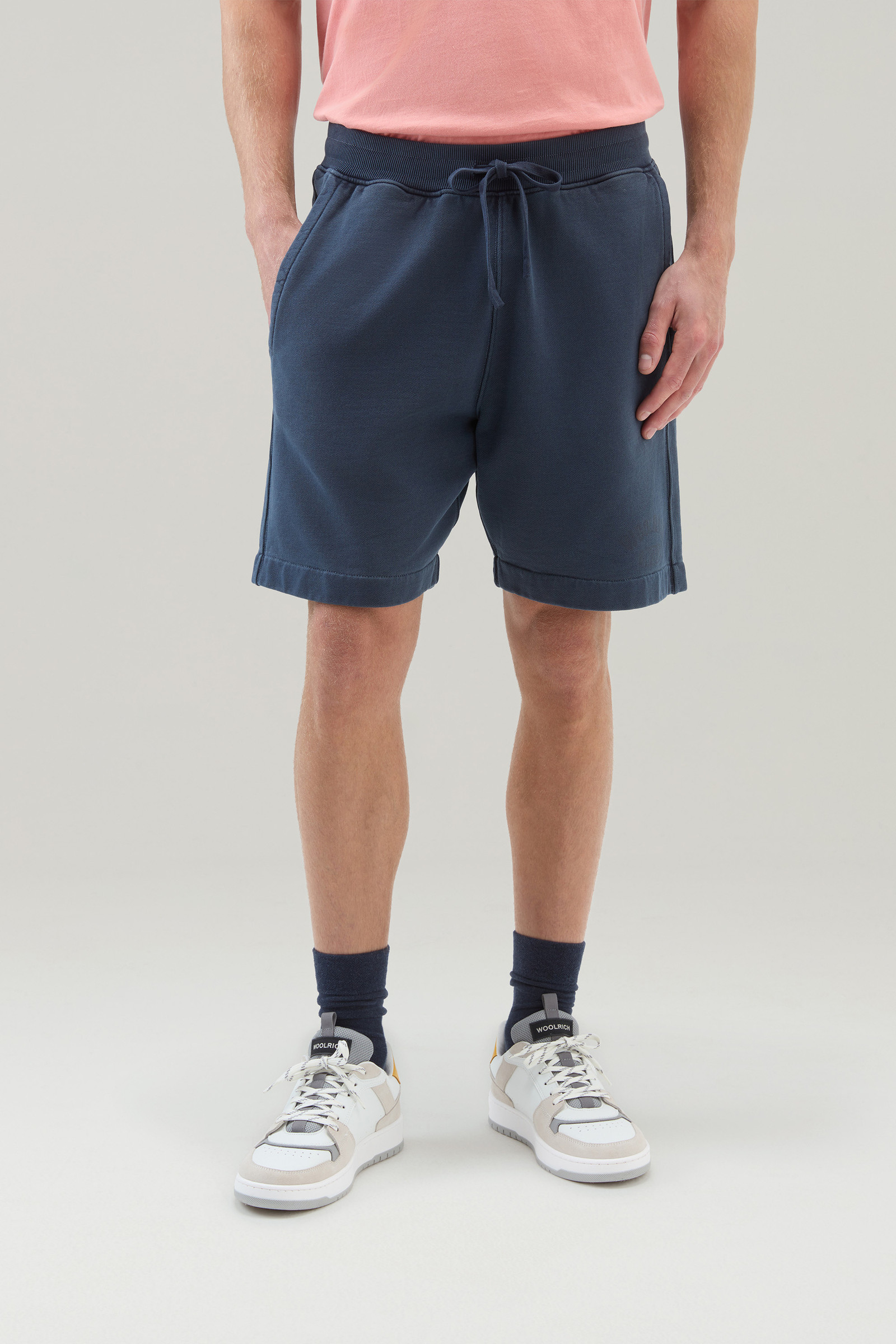 Men's Garment-Dyed Sport Shorts in Pure Cotton Fleece Blue | Woolrich SK