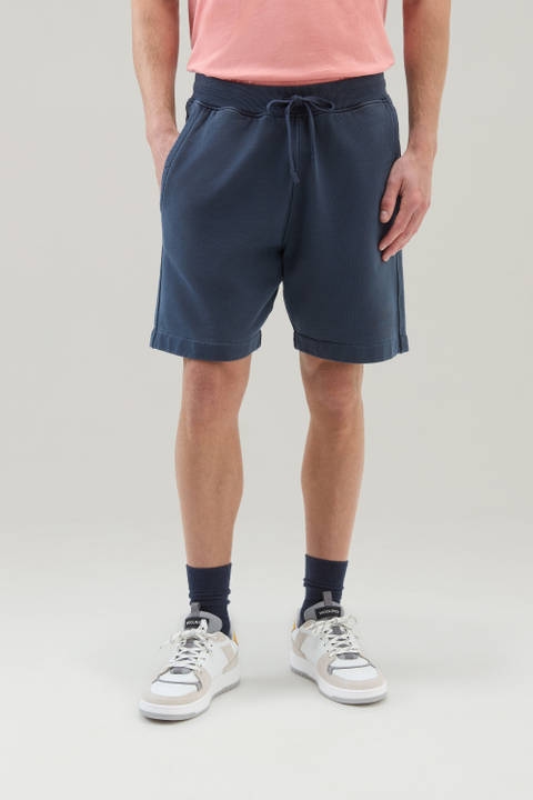 Stückgefärbte Sportshorts aus reinem Baumwollfleece Blau | Woolrich