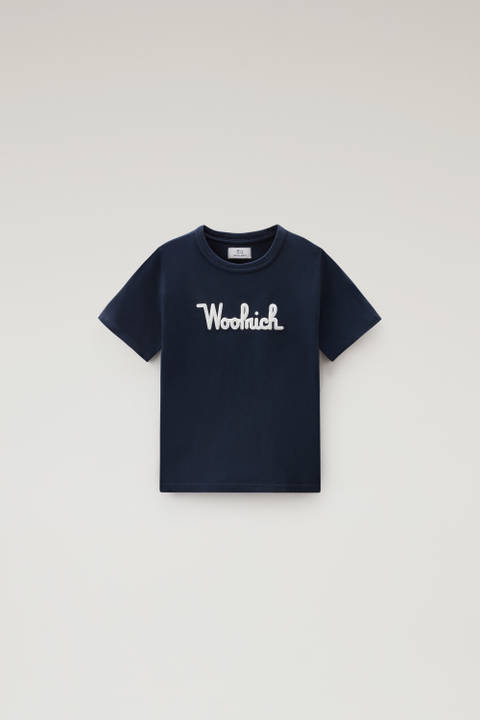T-shirt pour garçon en pur coton avec broderie Bleu | Woolrich