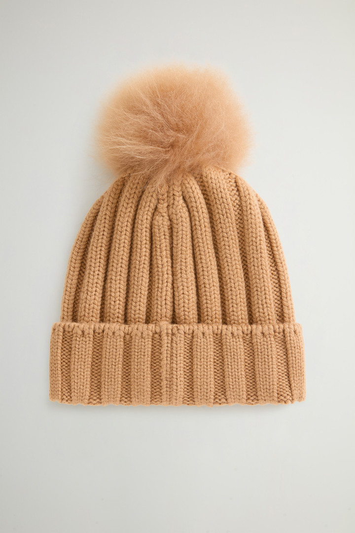 Beanie in Pure Virgin Wool with Cashmere Pom-Pom Brown photo 2 | Woolrich