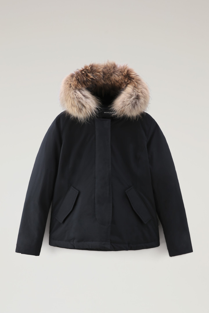 Short Arctic Parka in Ramar Cloth with Detachable Fur - Women - Blue