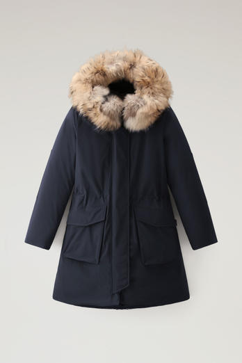 Military Parka in Urban Touch Fabric with Raccoon Fur Blue | Woolrich