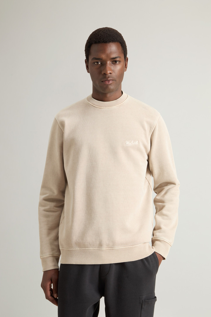 Garment-Dyed Crewneck Sweatshirt in Pure Cotton with Embroidered Logo Beige photo 1 | Woolrich