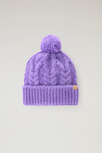 Girls' Beanie in Wool and Alpaca Blend with Pom-Pom Purple photo 1 | Woolrich