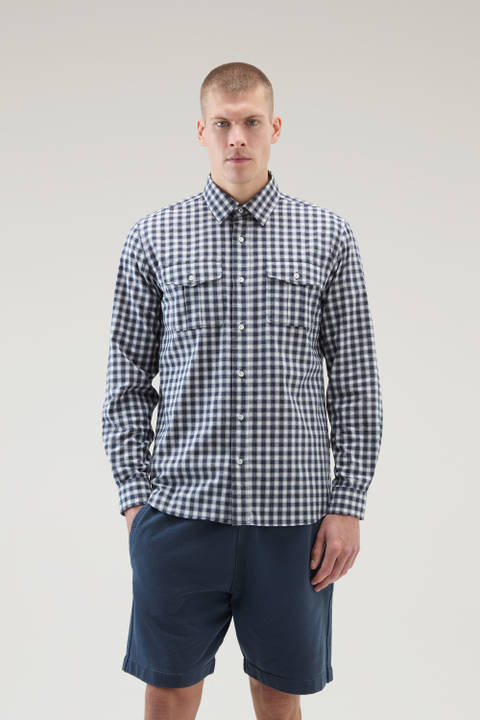 Pure Cotton Checked Shirt Blue | Woolrich