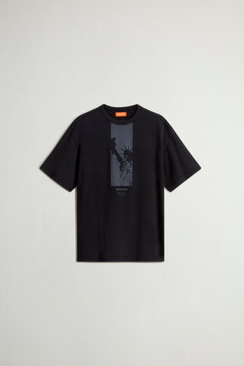 Teen Boys’ Garment-Dyed Pure Cotton T-Shirt with Print Black | Woolrich