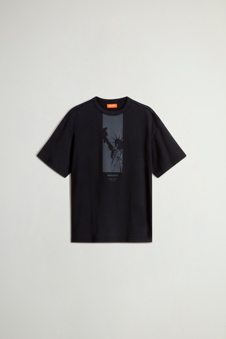 Teen Boys’ Garment-Dyed Pure Cotton T-Shirt with Print Black photo 1 | Woolrich