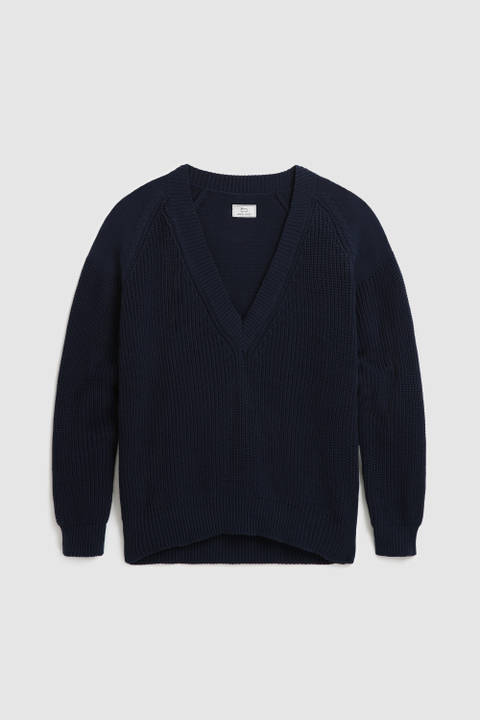 Pull à col en V en coton doux Bleu | Woolrich