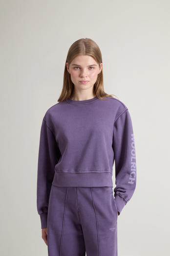 Achteraf geverfde cropped sweater met ronde hals voor meisjes van puur katoen Paars photo 1 | Woolrich
