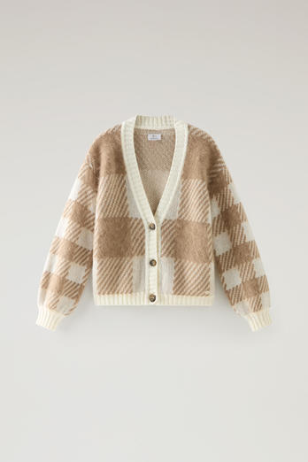 Buffalo Check Cardigan in Wool and Mohair Blend White | Woolrich