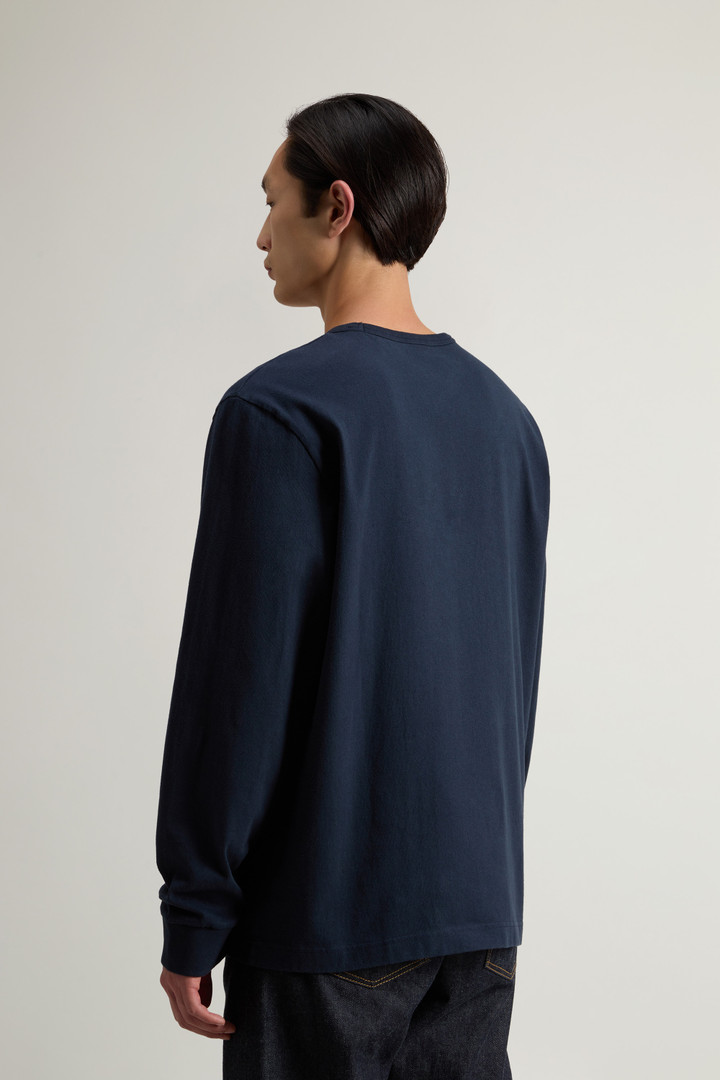 Pure Cotton Long-Sleeved T-Shirt with Embroidered Logo Blue photo 3 | Woolrich