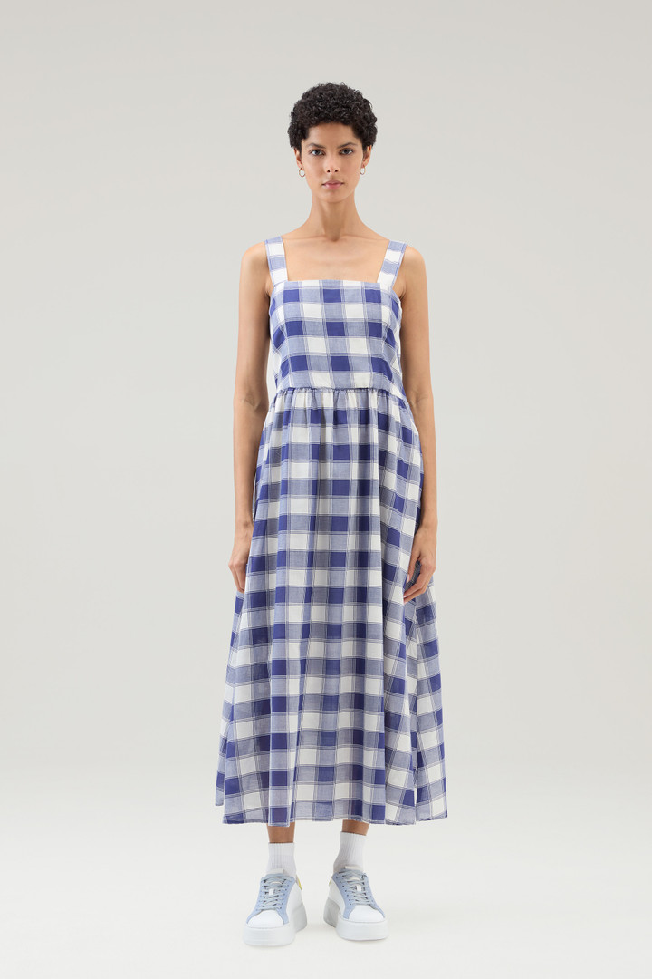 Long Dress in Pure Cotton Checked Voile Blue photo 1 | Woolrich