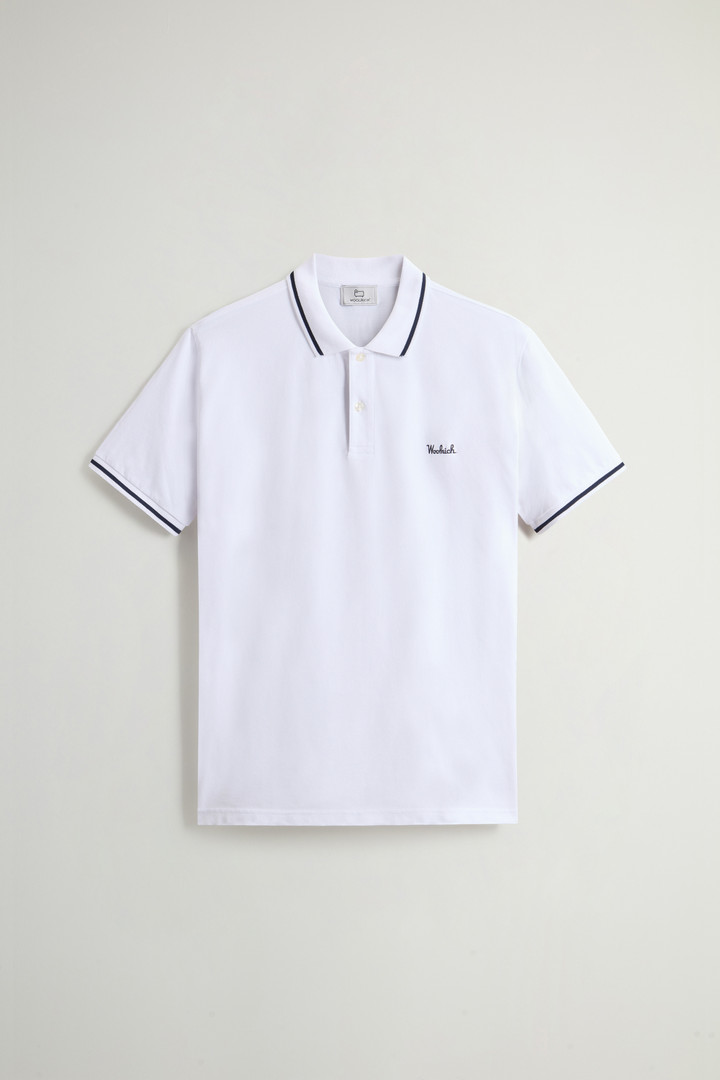 Monterey Polo Shirt in Stretch Cotton Piquet with Striped Edges White photo 5 | Woolrich