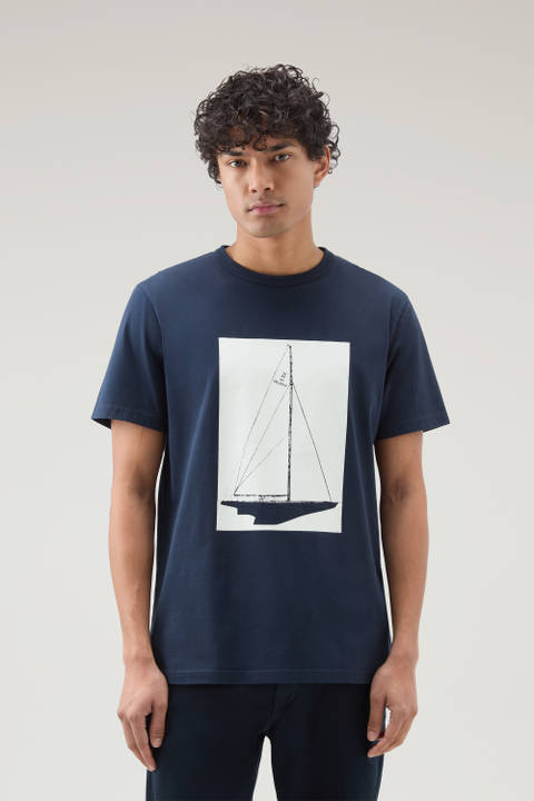 Zuiver katoenen T-shirt met nautische print Blauw | Woolrich