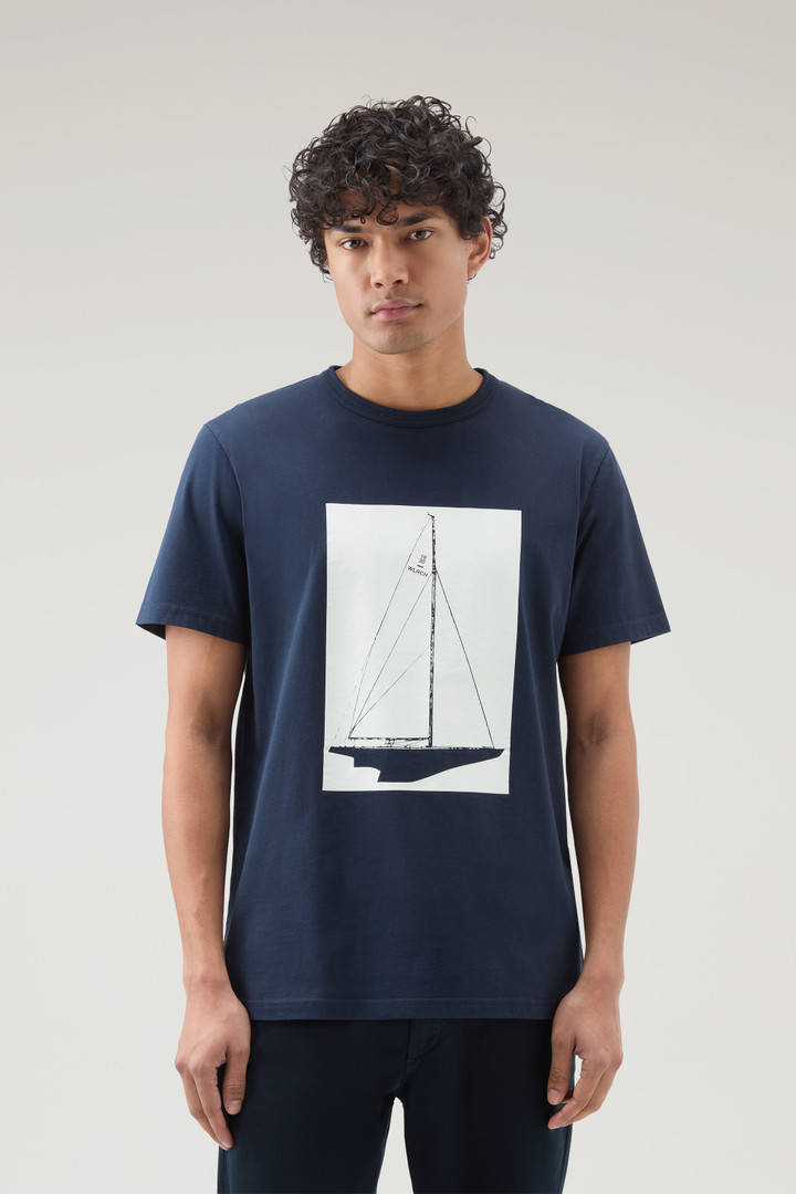T-shirt en pur coton avec impression nautique Bleu photo 1 | Woolrich