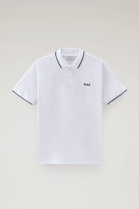Monterey Polo Shirt in Stretch Cotton Piquet with Striped Edges White photo 2 | Woolrich