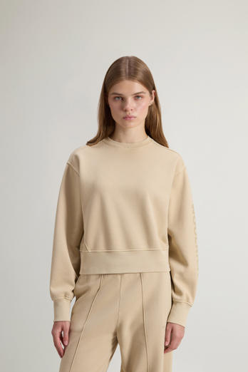 Achteraf geverfde cropped sweater met ronde hals voor meisjes van puur katoen Beige photo 1 | Woolrich