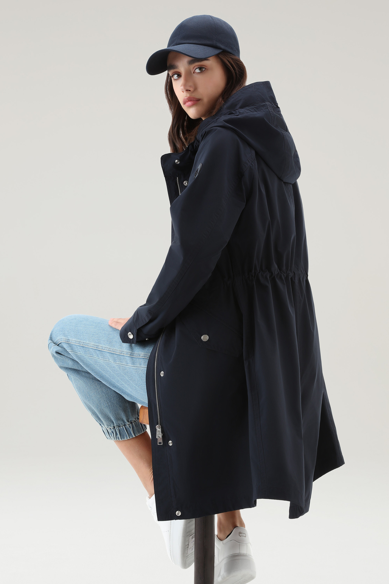 Women's Long Summer Parka in Urban Touch Fabric with Hood Blue ...