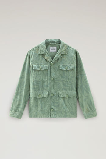 Garment-Dyed Shirt Jacket in Printed Pure Cotton Green | Woolrich