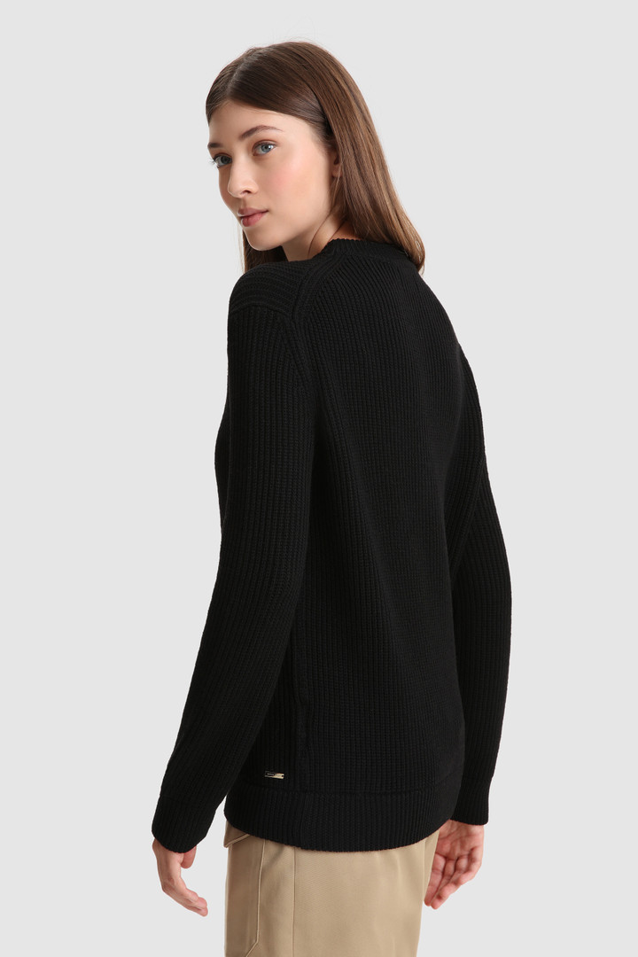 Women's Ribbed virgin merino wool Crewneck Sweater Black | Woolrich