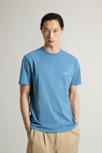 Pure Cotton T-Shirt with Logo Blue | Woolrich