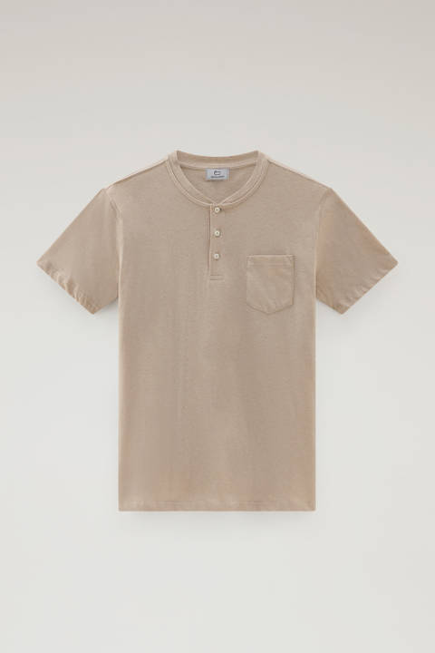 T-Shirt Henley aus einem Materialmix aus Baumwolle und Leinen Beige photo 2 | Woolrich