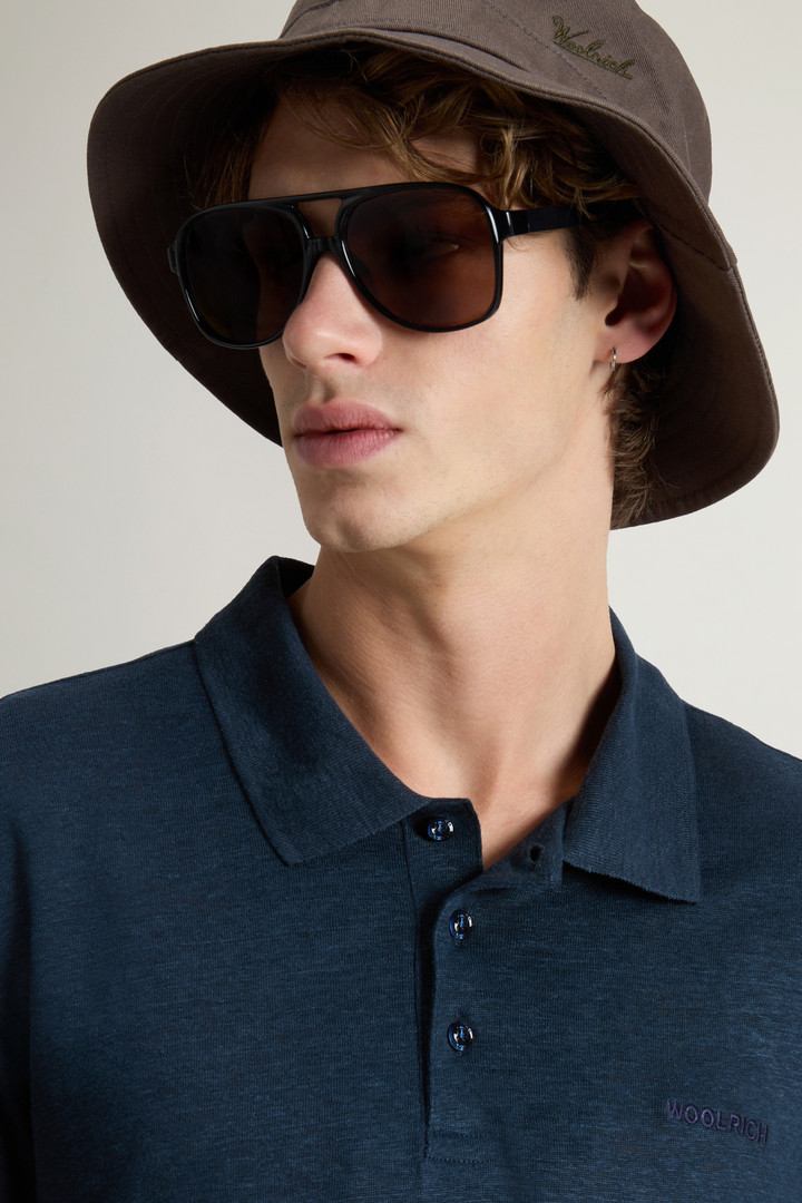 Pure Linen Polo Shirt Blue photo 4 | Woolrich