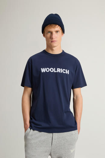 T-Shirt aus reiner Baumwolle mit aufgesticktem Logo Blau | Woolrich