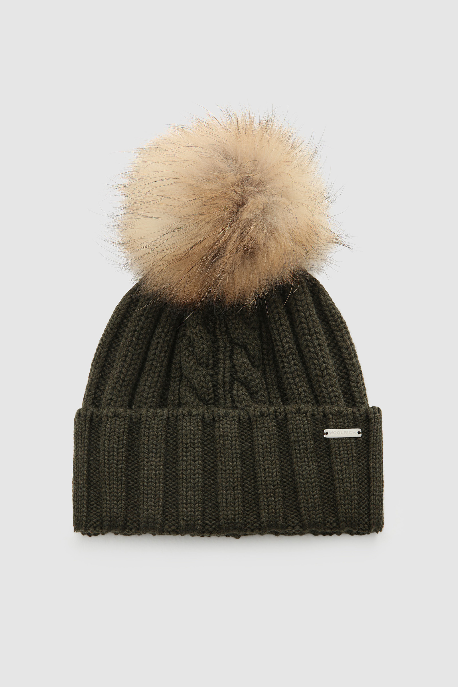 Virgin wool Beanie with raccoon pompom