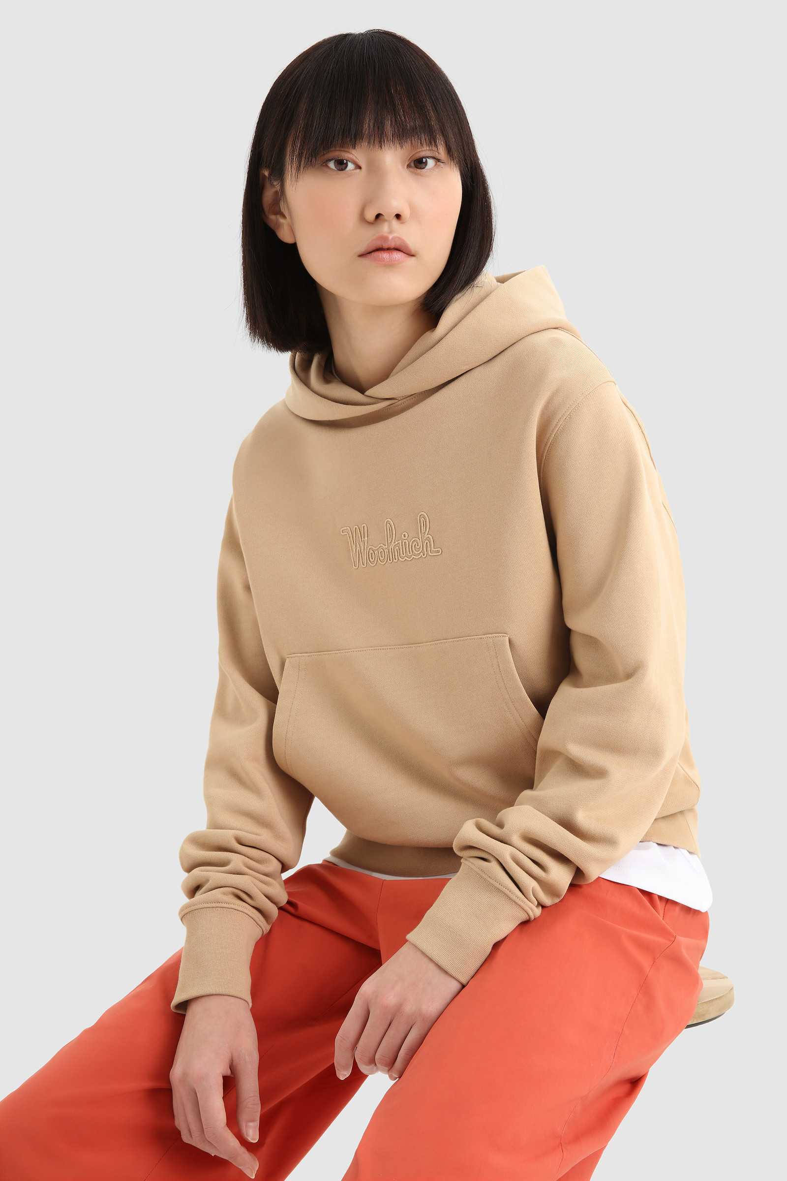 Pure Cotton Hoodie with Embroidered Logo Beige photo 2 | Woolrich