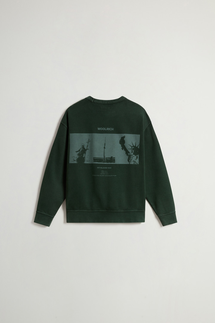 Teen Boys’ Garment-Dyed Pure Cotton Crewneck Sweatshirt with Rear Print Green photo 2 | Woolrich