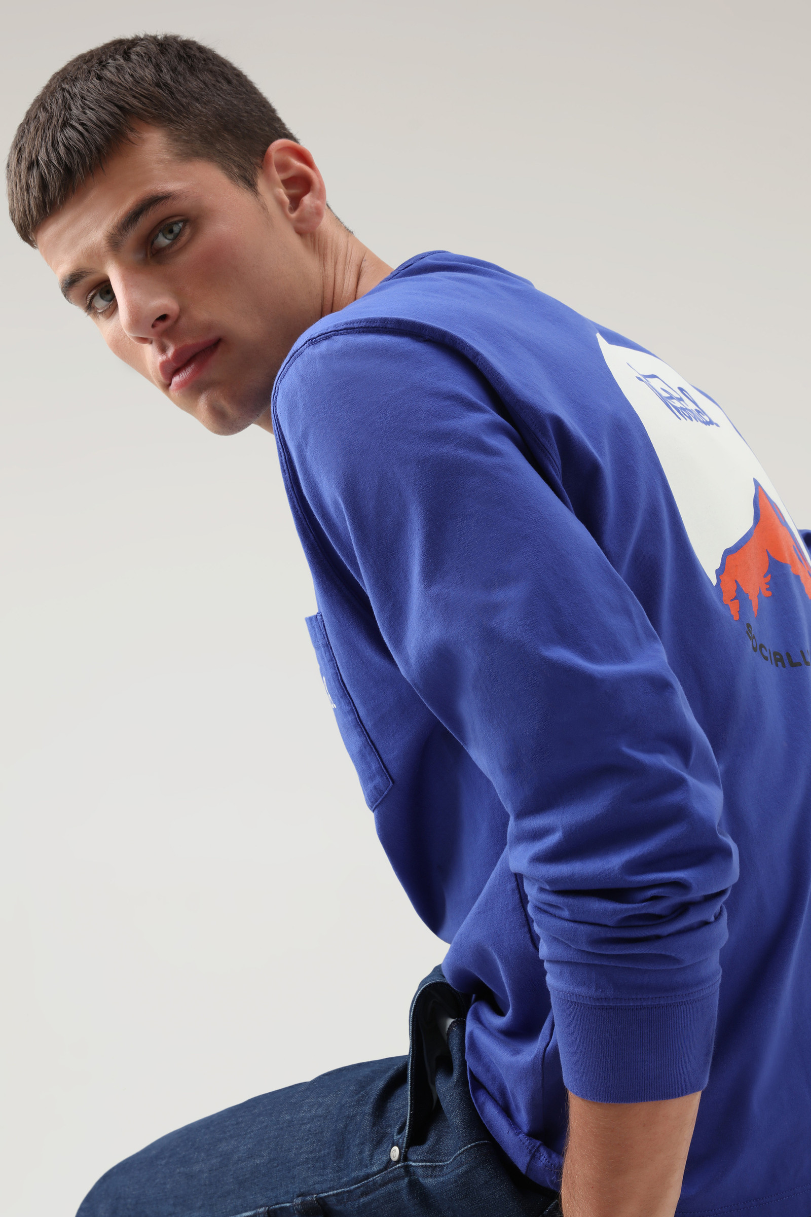 Cotton foundation T-shirt met lange mouwen blauw photo 4 | Woolrich