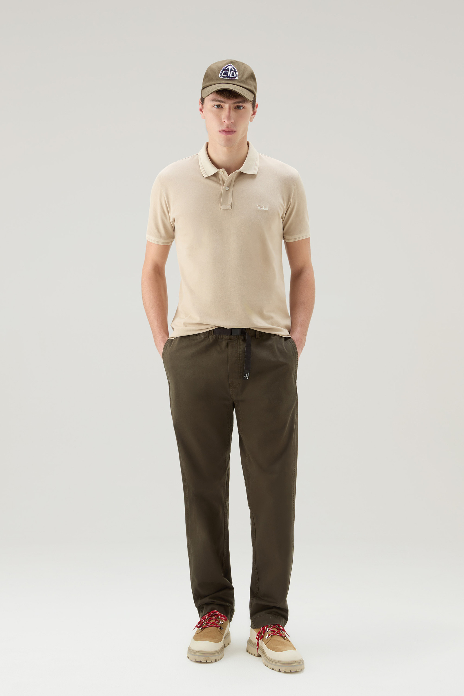 Garment-Dyed Chino Pants in Stretch Cotton Green photo 2 | Woolrich