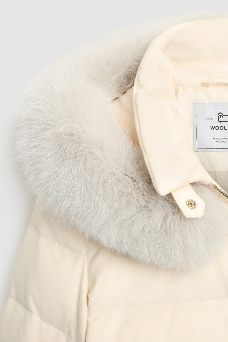 Parka lungo in lana e seta con pelliccia