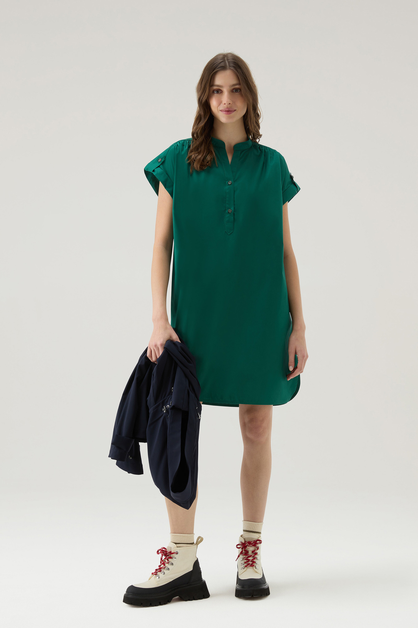 Korte jurk zuiver katoenpopeline met Dames groen | Woolrich NL