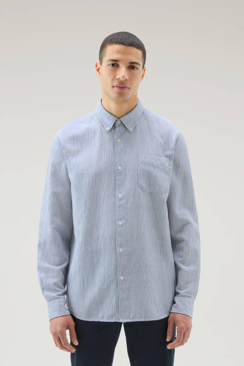 Striped Shirt in Cotton-Linen Blend Blue | Woolrich