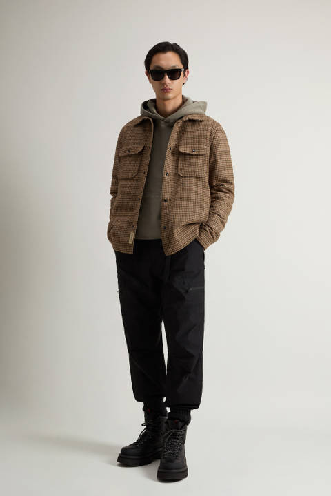 Alaskan Padded Overshirt in Checked Italian Wool Blend Khaki | Woolrich