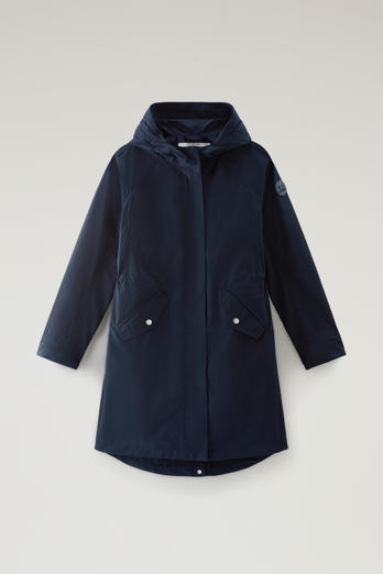 Long Summer Parka in Urban Touch Fabric with Hood Blue | Woolrich