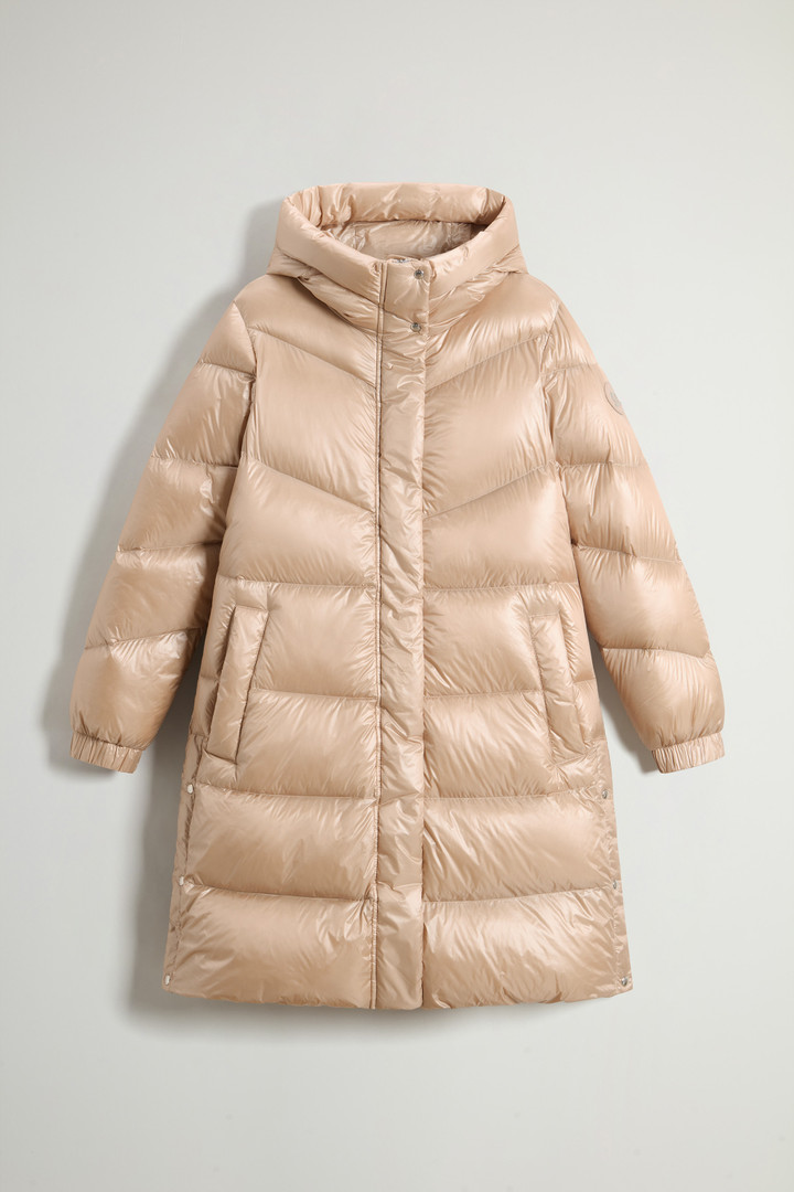 Lange Aliquippa Daunenjacke aus glänzendem Nylon Beige photo 5 | Woolrich