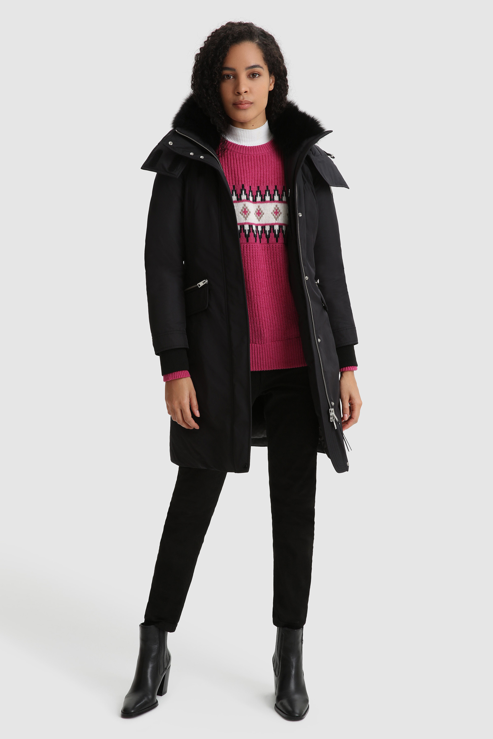 Jacquard Pattern Crewneck Sweater in Virgin Wool Violet photo 2 | Woolrich