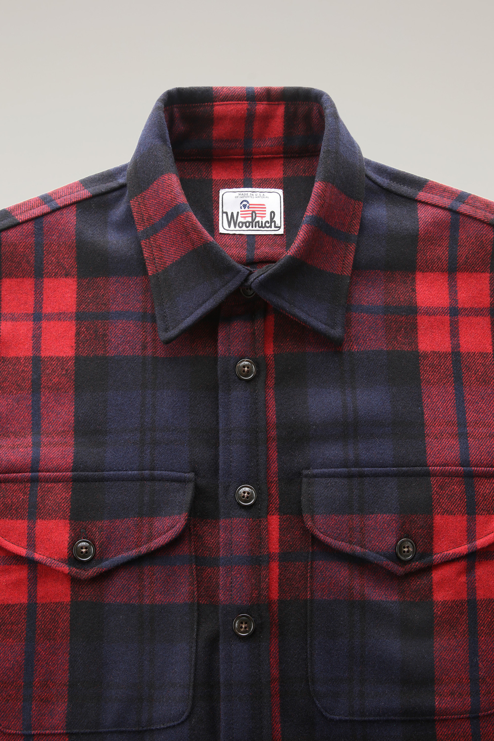 Men's Wool Blend Oxbow Flannel Overshirt - Made in USA Red | Woolrich USA