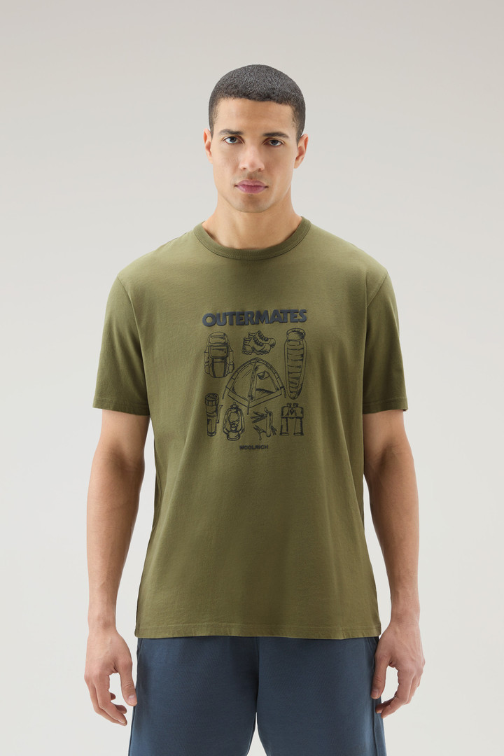 Pure Cotton T-Shirt with Outermates Print Green photo 1 | Woolrich